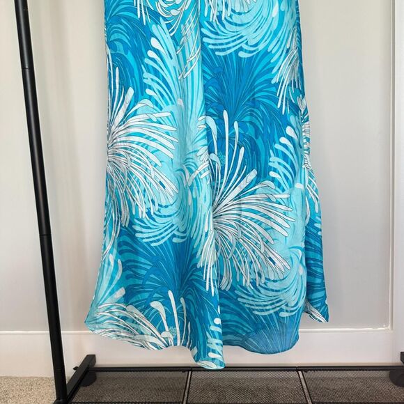 New York & Company Summer Maxi Skirt, Y2K Aqua Floral Patterned Flowy Maxi Skirt - Picture 4 of 7